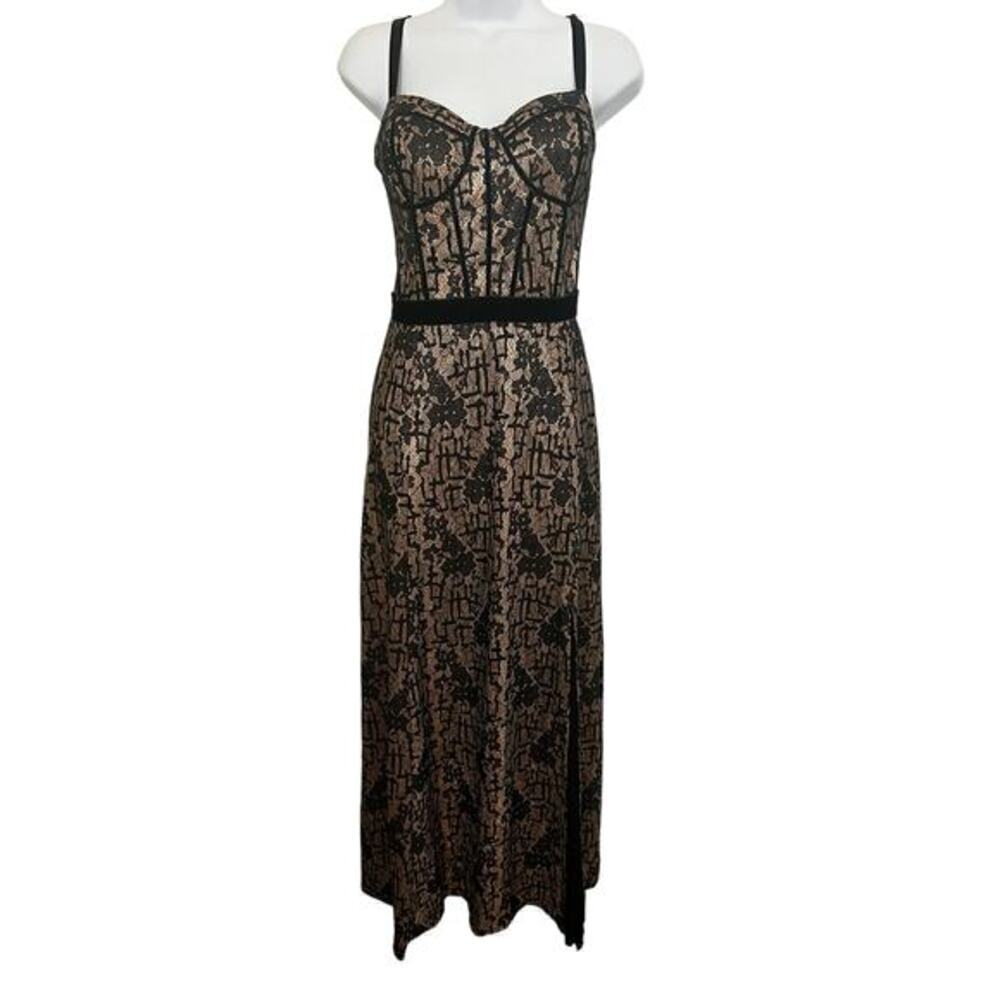 Galina Signature Formal Black Lace Over Nude Gold Glitter Material 14​
